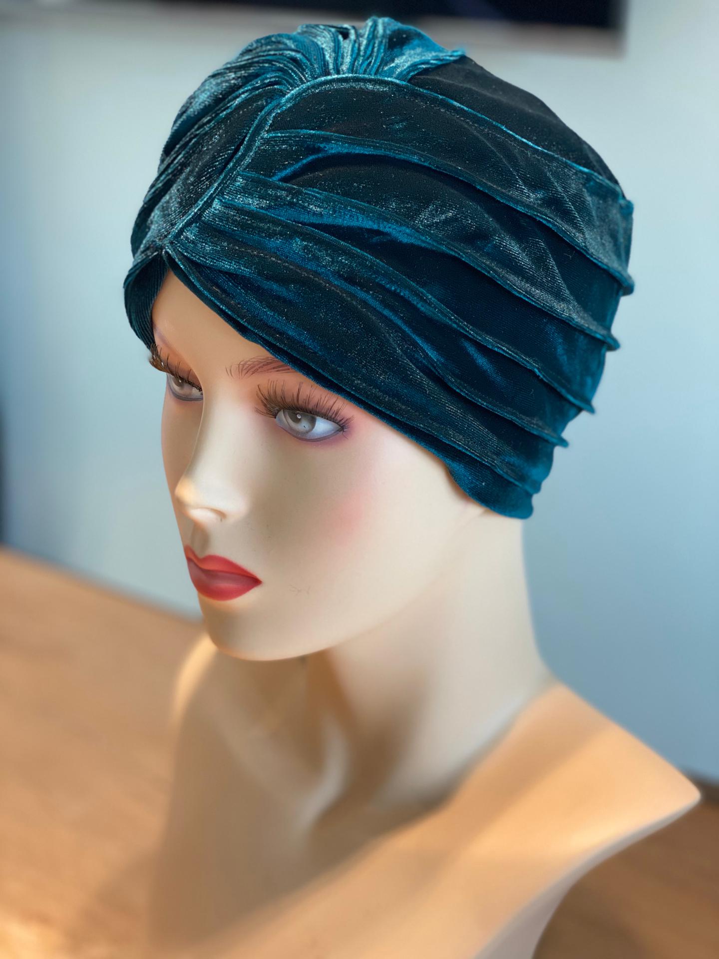 Pearl boho turban velvet dark green